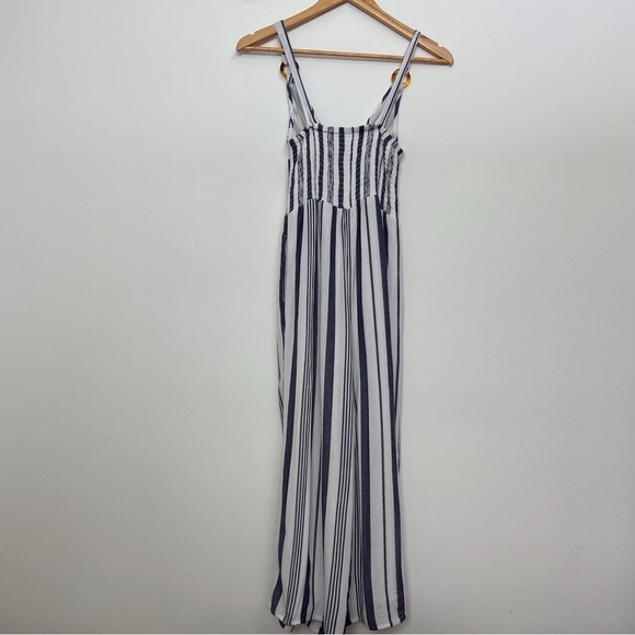 AEO jumpsuit wide legs flare blue white striped light Bohemian smock back XS - Picture 2 of 15